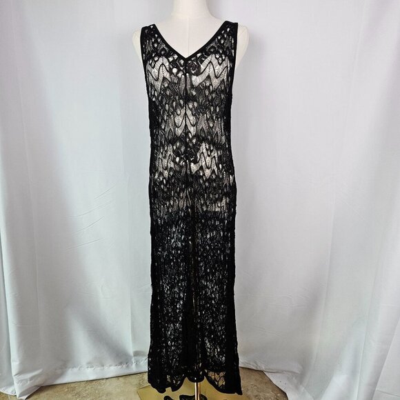 Eileen Fisher Black Crochet Lace Sleeveless Midi Dress Large Romantic Coqette - Picture 3 of 14